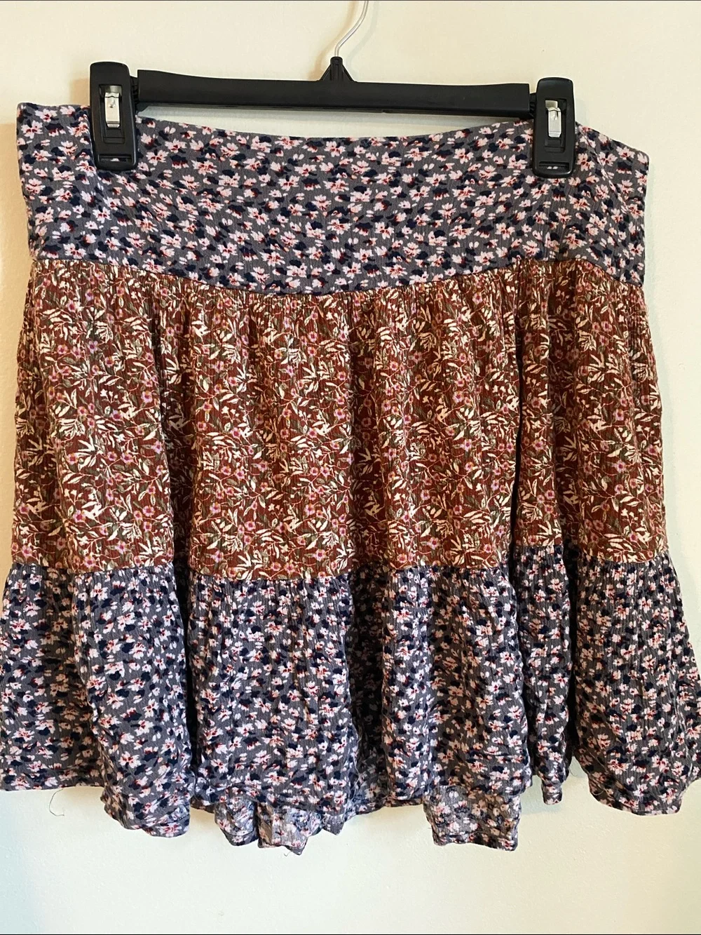 Natural Life Floral Navy Smocked Skirt in Navy, Rust & White